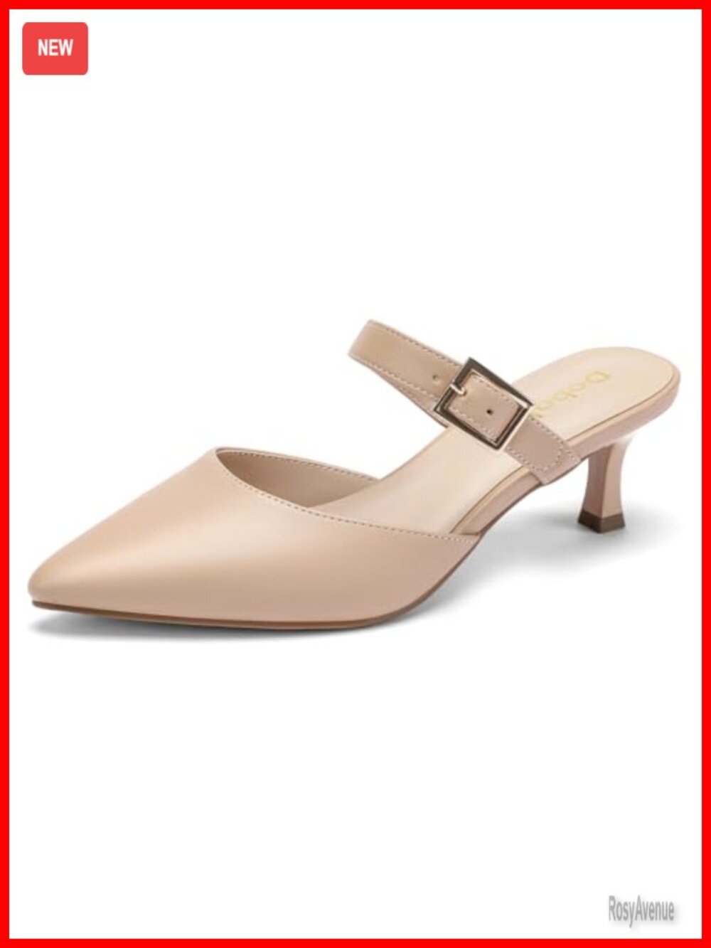 Women's Faux Leather Kitten Heel Mules Pointed Toe Slip On